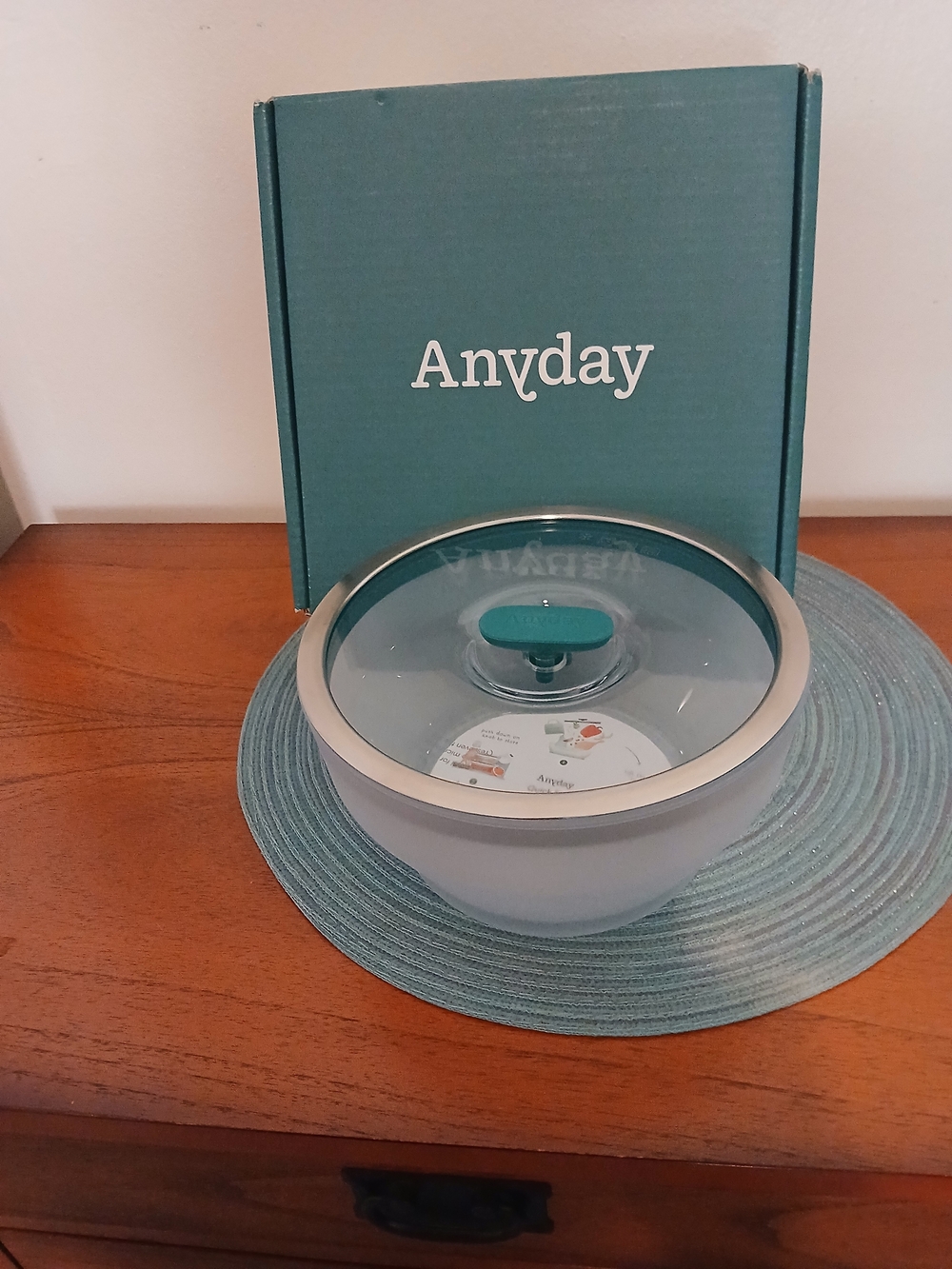 Anyday Large Deep Dish 2 Quart Capacity Microwaveable Bowl With Lid